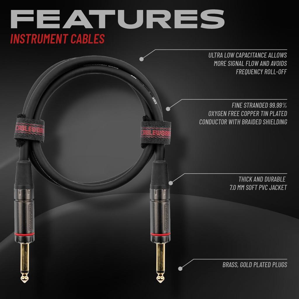 Cableworks by Gator Cases Headliner Series Shielded Cable for Guitar and Bass (3ft SS) GCWH-INS-03