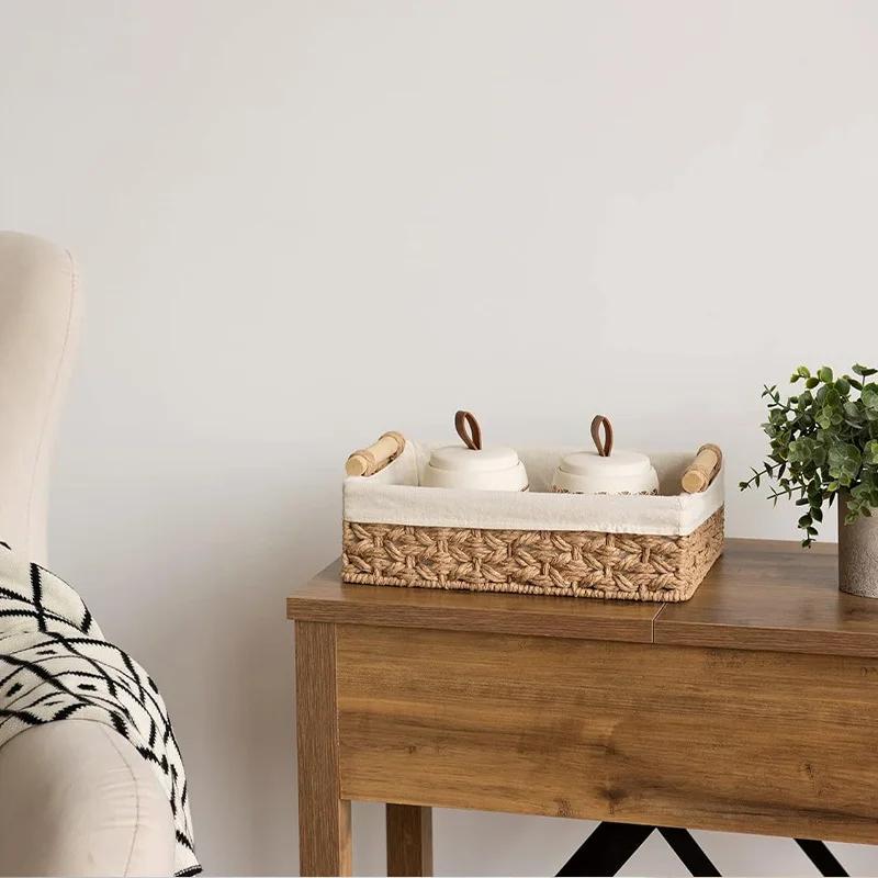 1pc Bathroom and Kitchen Storage Basket - Small Wicker Organizer for Countertops - Round Paper Rope