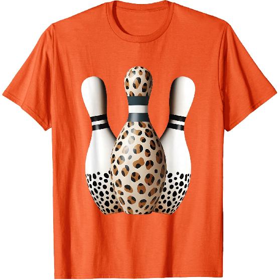 Leopard Cheetah Print Bowler Sport Graphic Bowling Pins T-Shirt