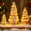 Gingerbread House Christmas Tree Figurine Light Up Resin Tree Shaped Gingerbread House with LED Light for Indoor Home Party Decor