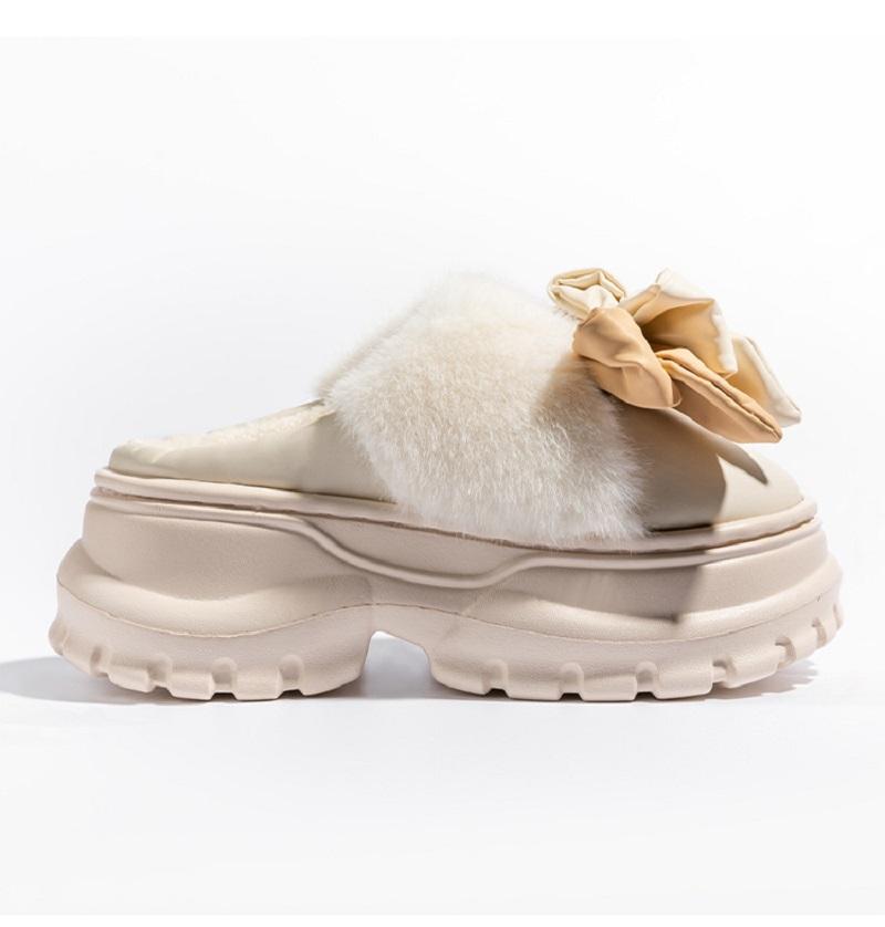 7,5 см супер высокие зимние тапочки женские новые готические бант меховые шлепанцы женские водонепроницаемые мюли на платформе женские меховые тапочки-сабо