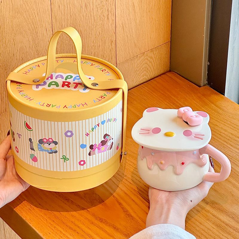 Супер милая керамическая кружка для кошек с крышкой, бытовая чашка для воды высокой ценности для девочек, мягкий и милый исцеляющий подарок