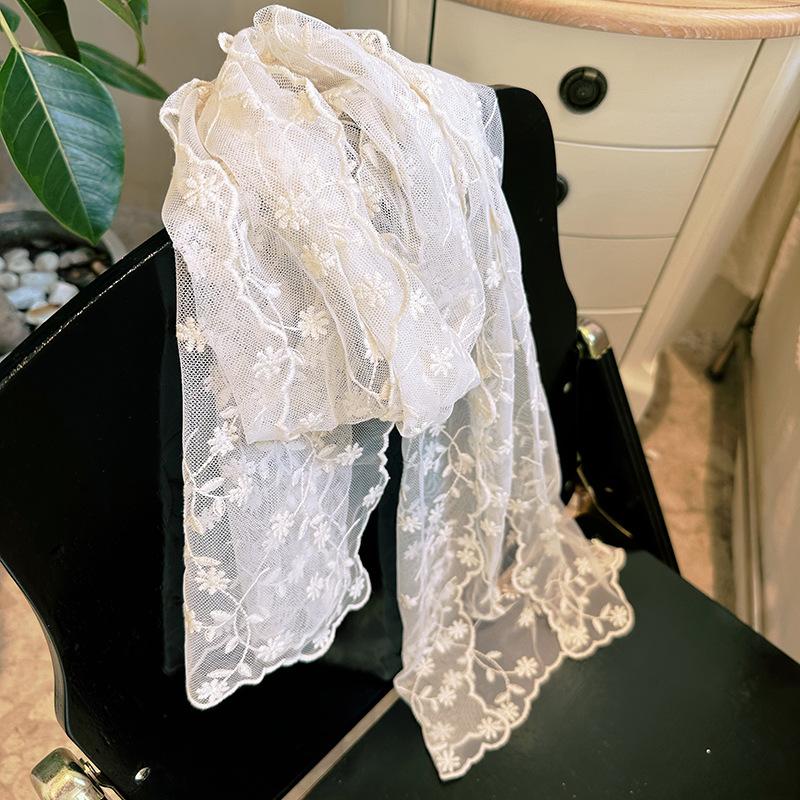 Cotton Embroidered Lace Silk Scarf Long Bag Head Mesh Yarn Long Morning Women's Style Photo Fashion Trends