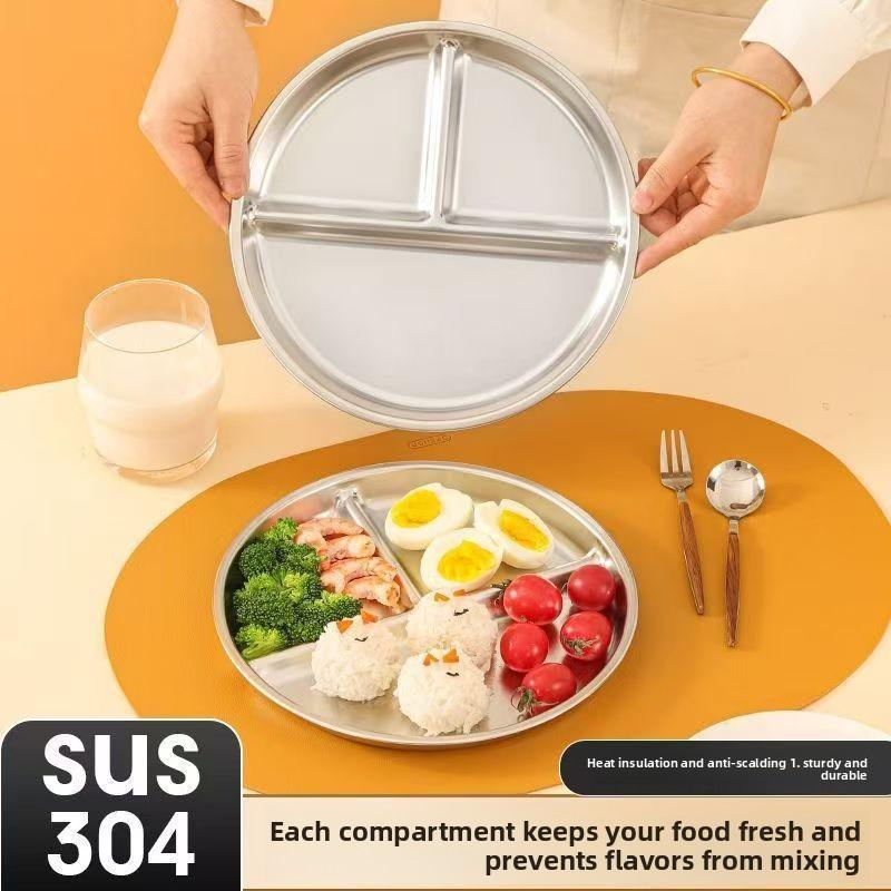 304 Stainless Steel Modern Minimalist Design Three-Compartment Square Sleeves Dishwasher Safe Eco-Friendly Plate