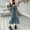 High-waisted Retro Fishtail Skirt Denim Skirt Female Burlap Design Sense Package Hip Section of The Long Half-body Skirt Fashion Denim Bustier Skirt
