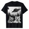 NEW BEST TO BUY Funny Duo Cats Selfie with UFOs Cat Lover Gift T-Shirt Summer Short Sleeve Fashion Cartoon Hip Hop Tees for Men