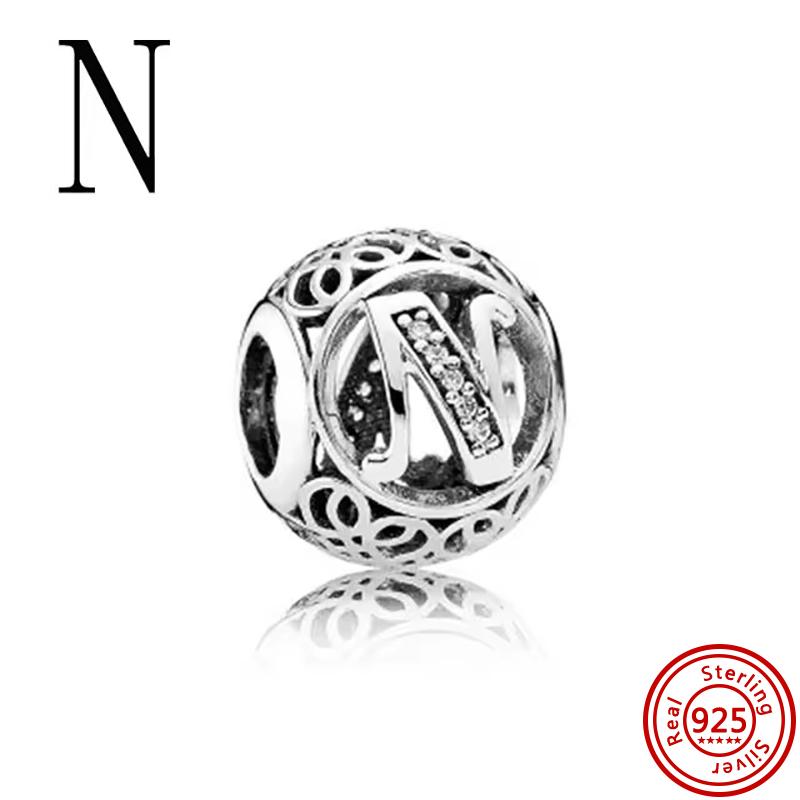 925 Чистая медь Символ бесконечности Полый Круг A-Z 26 Букв Алфавита Сияющие Циркониевые Бусины Подходят для Оригинального Браслета с Шармами Pantaro