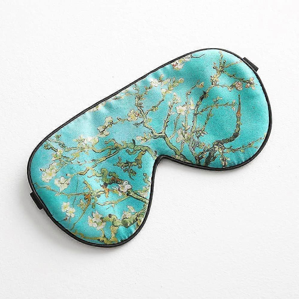 Silk Sleep Mask for Women Men Comfortable Blindfold Eye Mask with Adjustable Strap for Travel Yoga Nap Shift Work (Green Flower