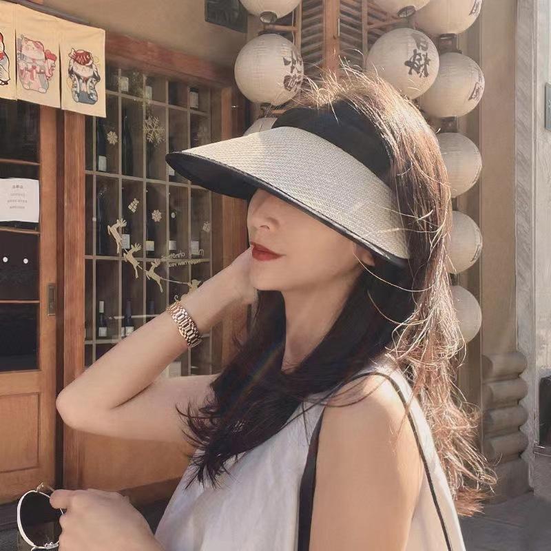 Sweet Sun Protection Straw Hat Practical Large Eaves Visors Beach Hat Uv Protection Women Empty Top Ponytail Hats