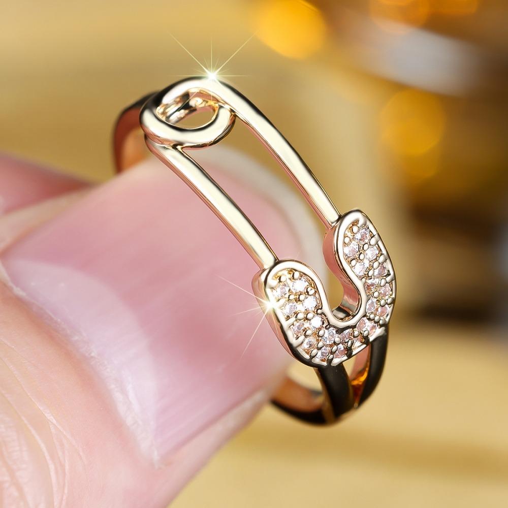 Креативные кольца-скрепки золотого цвета для женщин, циркониевые свадебные помолвочные украшения в подарок