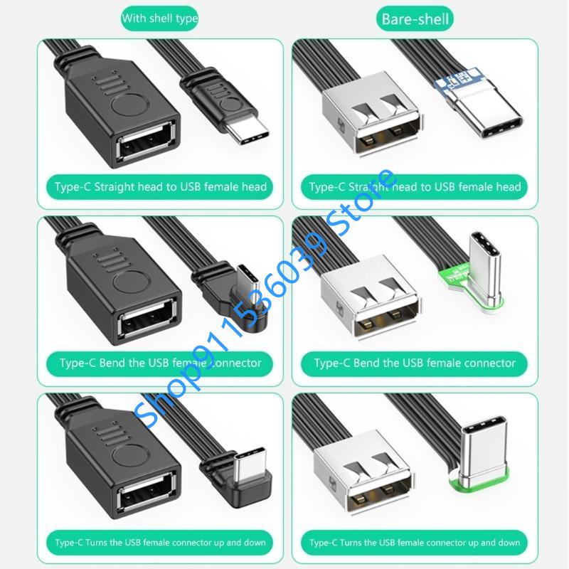 USB C на USB A Адаптер OTG Кабель 90 градусов Type C Штекер на USB 2.0 Разъем Кабель для MacBook Pro Samsung Xiaomi Ноутбука Компьютера