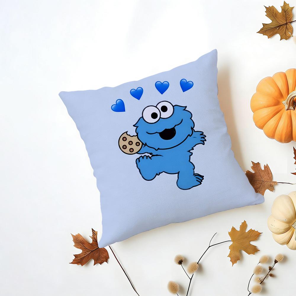 CCookie Monster Cushion Cover Washable Linen Pillowcase Soft  for Daily Sofa Bed Home Room Decor
