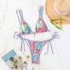 2024 European & American Print Triangle Cup Tie-Up Bikini Swimsuit for Women