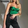 Green Crop Tops Summer Sexy Strapless Off Shoulder Tube Party Sleeveless Bustier Tank Top Women Solid Halter Tee Satin Corset
