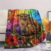 1PC Rainbow Wildlife Art Print FlAannel Blanket, High quality Comfortable for All Seasons, Home Decor, Warmth and Comfort