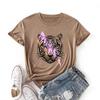Women Summer T Shirt Tiger Print Retro Fashion Short Sleeve Tees Casual Printed Tops