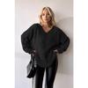 Women's Black V-neck Thessaloniki Knitted Winter Sweater Bc231019