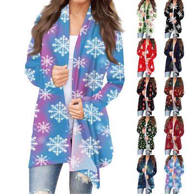 Женская модная рождественская куртка с принтом, повседневный кардиган с длинным рукавом, пальто