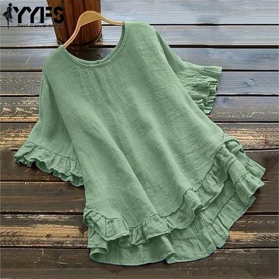 Женские модные повседневные летние весенние однотонные блузки и рубашки с короткими рукавами и круглым вырезом с принтом