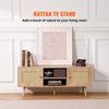 Rattan TV Stand, Boho TV Cabinet for 55 inch TV, Mid Century Modern TV Stand, Rattan TV Console with Adjustable Shelfs for Living Room, Media Room,