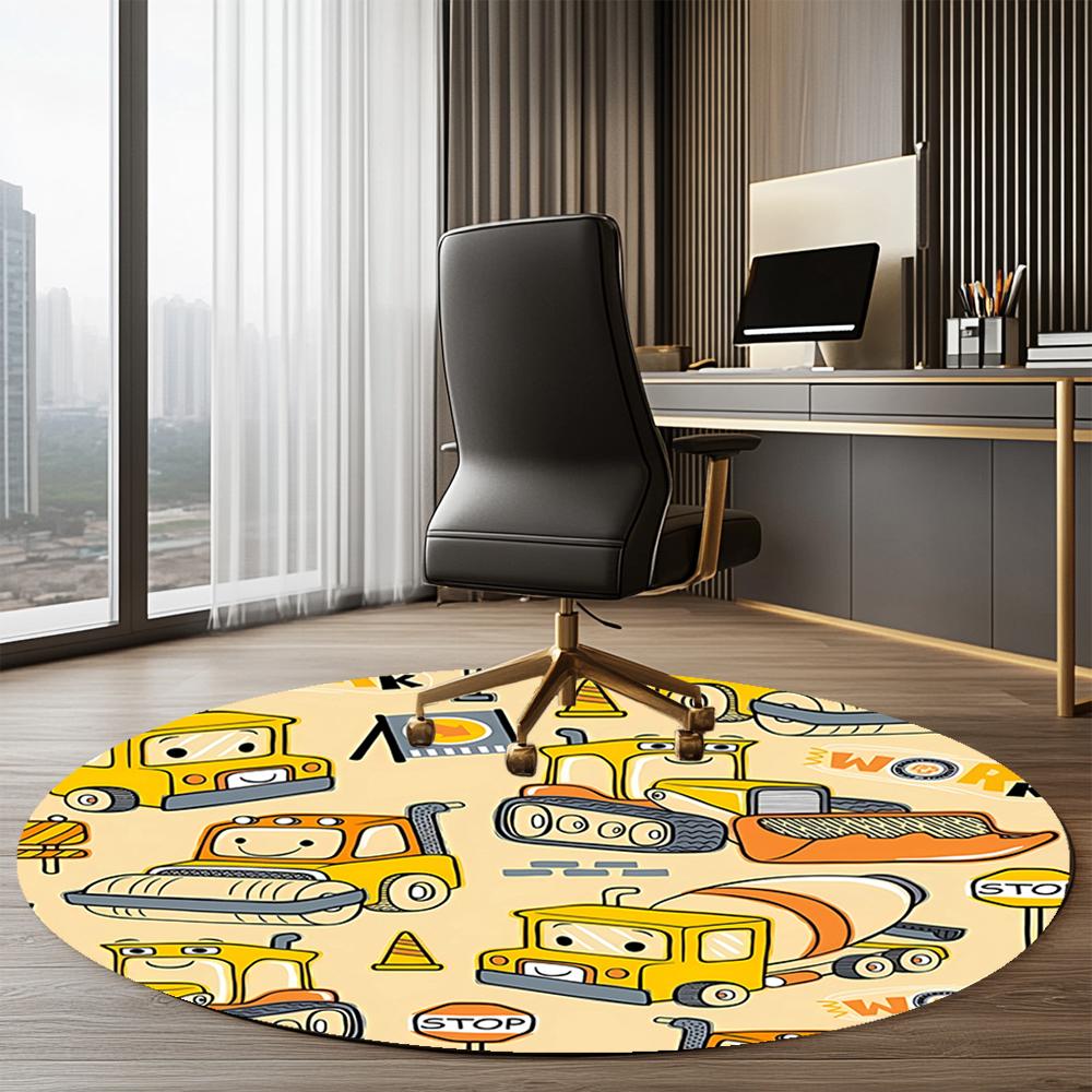 excavator Printed Round Rug Carpet Chair Rug Area Rug Entryway Doormats,for Office Chair Living Room Bedroom Kitchen Room.