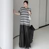 DIMANAF 2026 Лето Новое Большой Размер Женское Длинное Платье В Полоску Хлопок V-образный Вырез Короткий Рукав Женская Рубашка Платье