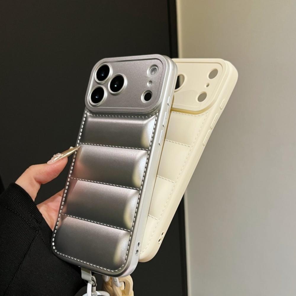Down Jacket Lanyard Crossbody Case for For Iphone 17 16 1 Pro Max 14 Plus 13 12 11 Air X Xr Xs Long Strap Solid Color Cover