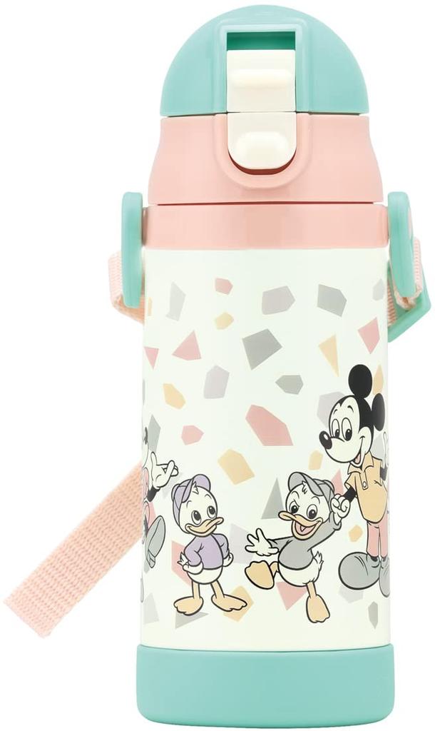 Skater Stainless Steel Water Bottle with Baby Disney Mickey Mouse and Friends Retro 350ml (STWM3N-A) Double-Handled Straw, Mug, Design,