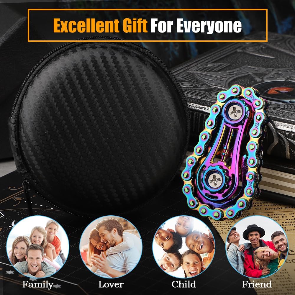Bike Chain Gear Fidget Spinner for Stress Relief, Metal Sprocket Chain Fidget Toy, Kinetic Desk Novelty Hand Finger Spinner for Anti-Anxiety, Cool Toy