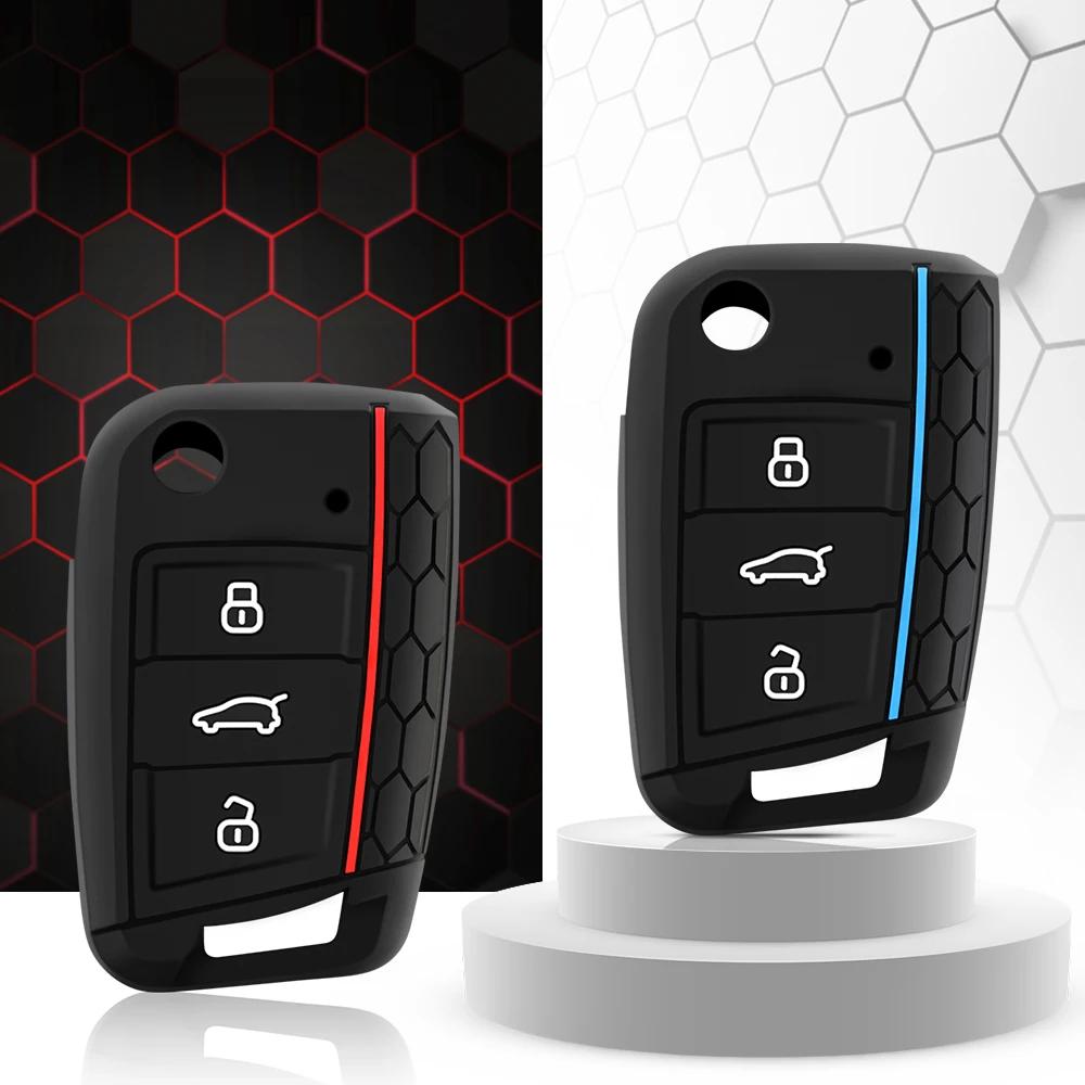 Силиконовый чехол для выкидного ключа с 3 кнопками, подходит для VW GOLF 7 MK7 SKODA SEAT 2014 2015 2016 FOB HULL OCTAVIA COMBI LEON IBIZA CUPTRA Case