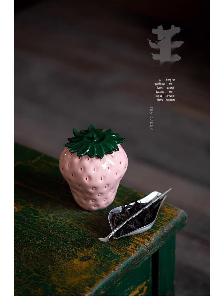 Керамическая банка для чая с клубникой ручной работы: Влагонепроницаемая мини-банка для хранения черного чая