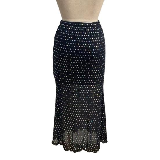Юбка миди с высокой талией, однотонная, с отделкой пайетками, двухслойная, из сетчатой пряжи, стройнящая