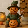 Pumpkin Man Figurine Scary Halloween Pumpkin Head Scarecrow Statue with Skull Sunflower Mini Desktop Ornament for Indoor