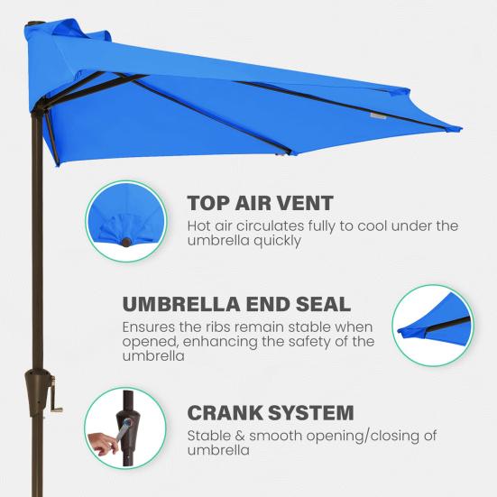 270CM Half Umbrella Replacement Canopy UV Protection Outdoor Garden Patio Backyard Parasol Market Table Top Umbrella Replacement Fabric Cloth Cover
