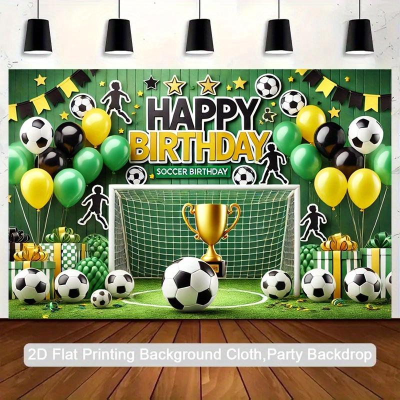 1pc Football Birthday Party Background - Vibrant Green with Black and Yellow Decorations Football Birthday Decorations