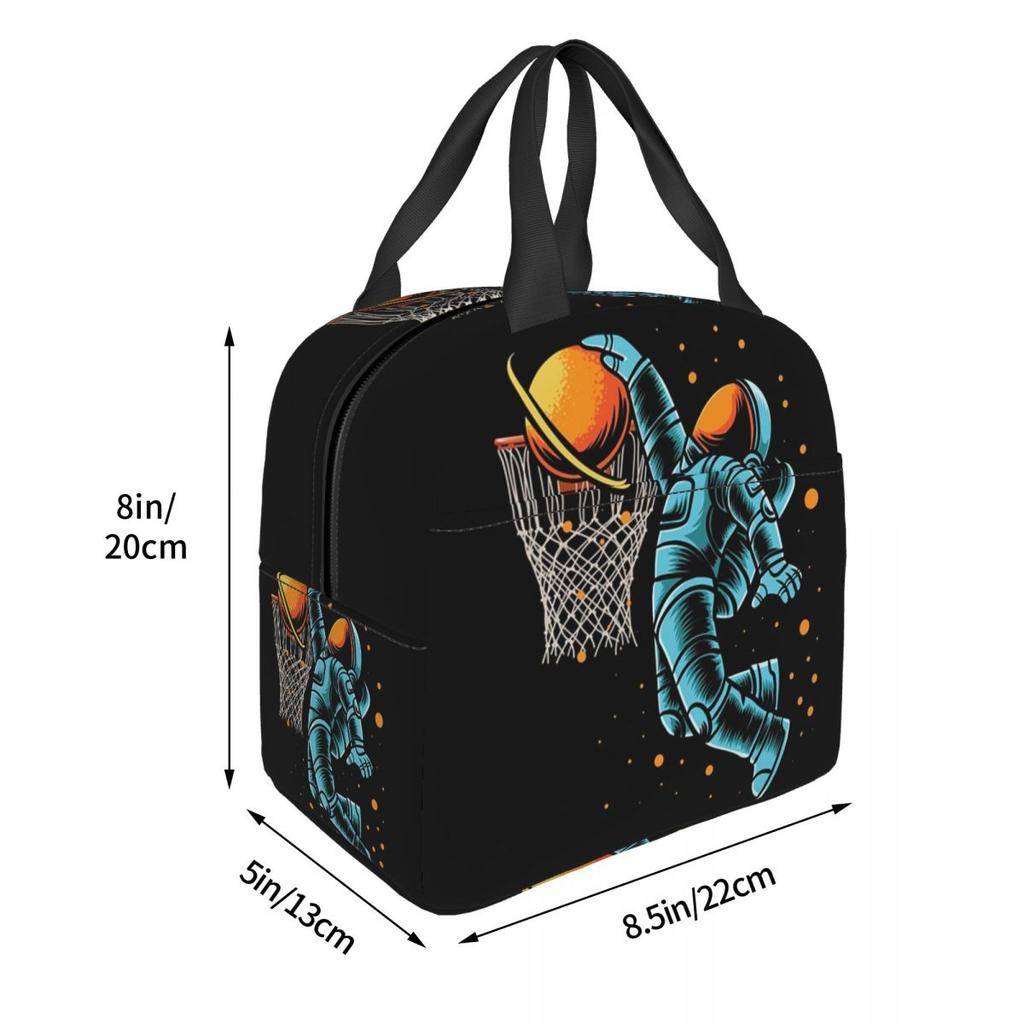 Astronaut Playing Basketball In Space Insulated Lunch Bag for Women Children Portable Food Boxes Thermal Lunch Box Tote