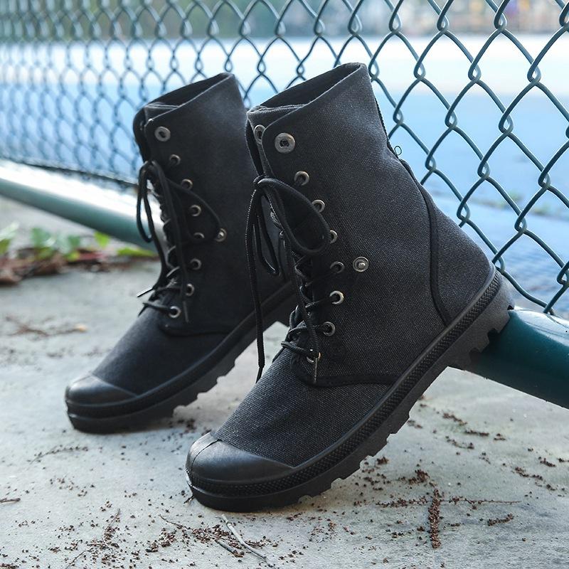 Outdoor Hiking Shoes for Men High Top Canvas Sneakers Tactical Combat Boots Men's Shoes Climbing Sports Non-slip Trekking Shoes