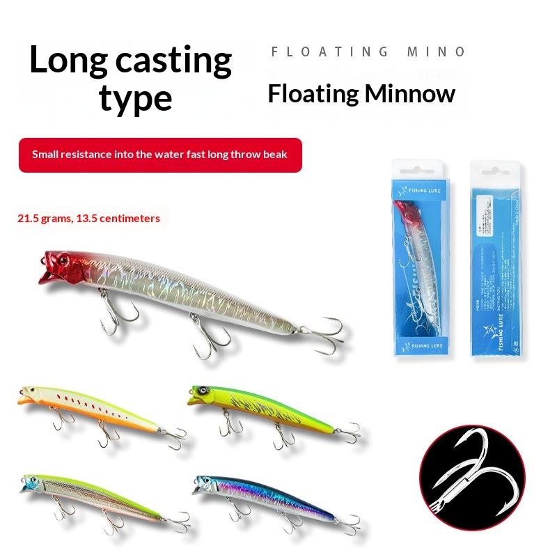 Floating Minnow Lure 13.5cm/21.5g Stainless Steel Surface System Long-Range Casting Simulation Hard Bait Hooks for Sea Fishing