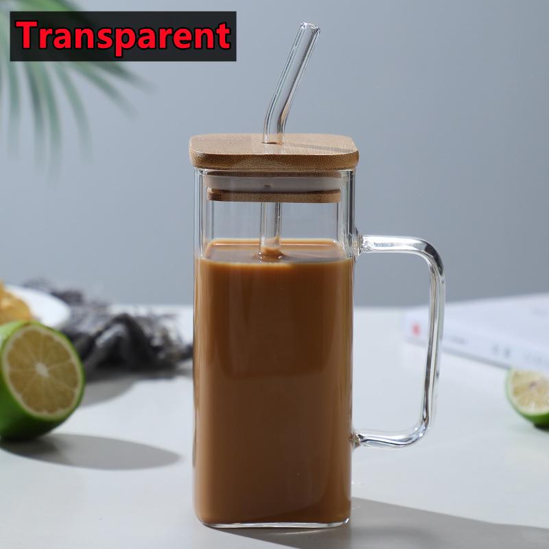400 мл квадратная стеклянная кружка с крышкой соломинка для завтрака молочная чашка безопасная для микроволновой печи прозрачная вечеринка пивная кофейная кружка стеклянная бутылка для напитков