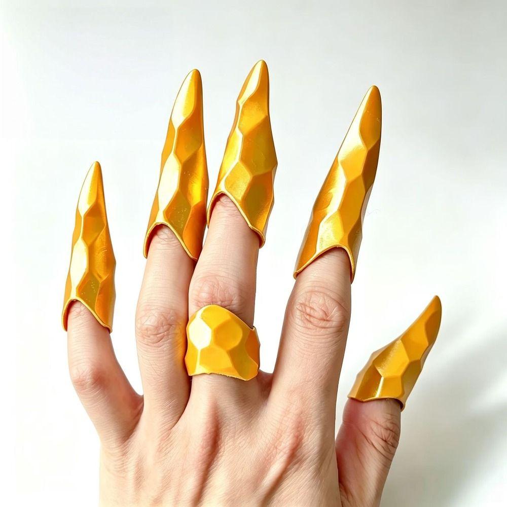 10PCS Adjustable Opening Fingertip Nail Ring Antique Style Cosplay Jewelry Dance Performance