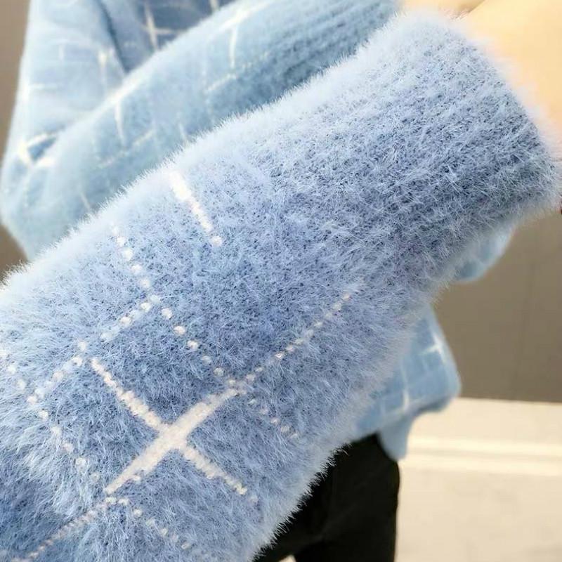 Women Mohair Fuzzy Skin-friendly Sweater Long Sleeve Half Turtleneck Bottom Knit Shirt Top