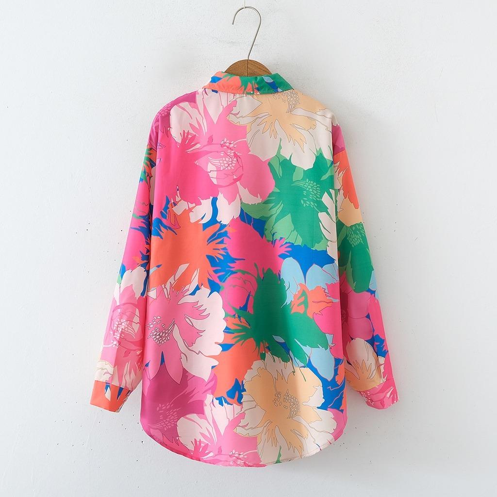 Женская новая модная рубашка с цветочным принтом и длинными рукавами, свободным воротником