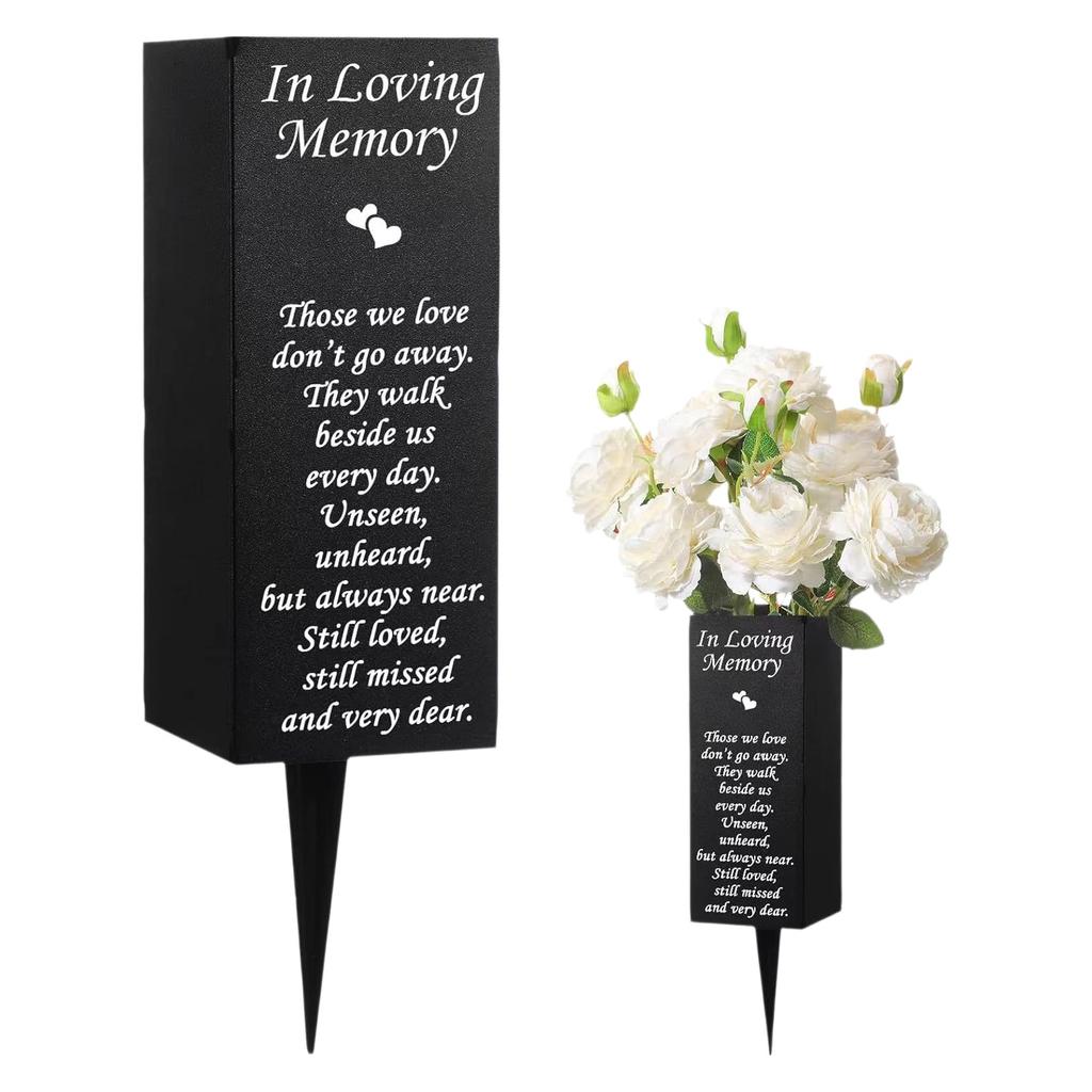 Outdoor Cemetery Grave Metal Memorial Flower Stand With Marker Floral Decorations For Garden