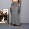 Boho Style Maxi Skirt High Waist Adjustable Drawstring Long Skirt with Back Split Design Solid Color Office Lady Skirt