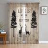 Тюлевые шторы с силуэтом оленя и сосны для гостиной, прозрачные шторы для спальни, кухни, оконные занавески