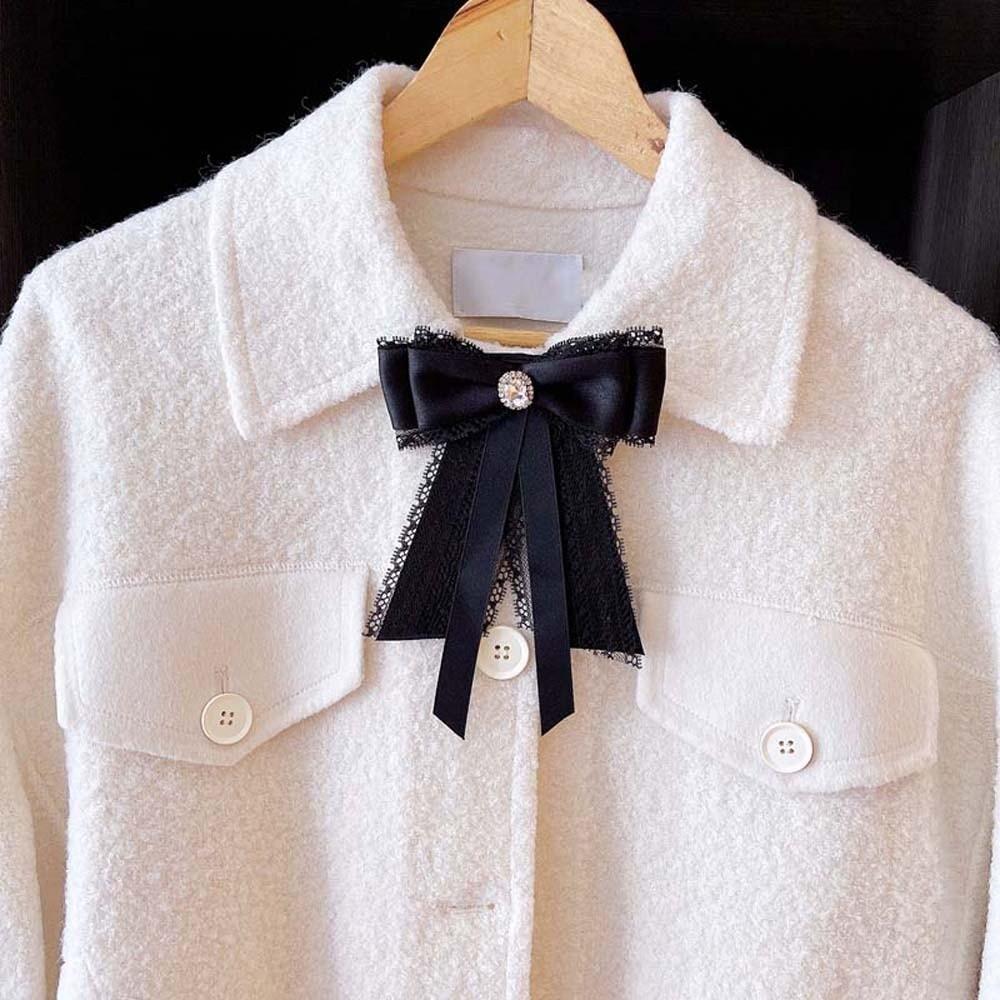 Rhinestone Pearls Tie Black Decoration Shirt Tie Hand-beaded Lace Necktie Women