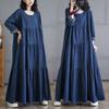 Plus Size 2024 Autumn Women Denim Long Sleeve Dress Casual Vintage Loose Oversized Dress Blue Basic