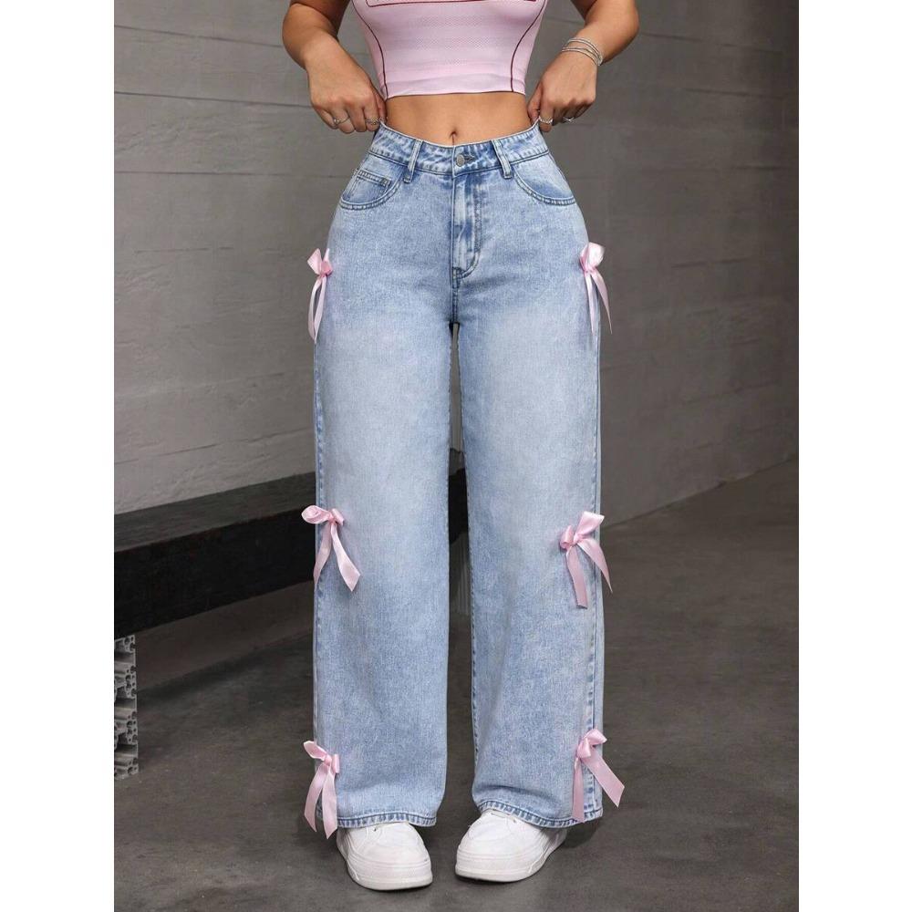 Женские черные мешковатые джинсы Harajuku Y2k Aesthetic Butterfly Denim Trousers Корейские джинсовые брюки Vintage Wide Leg Pants