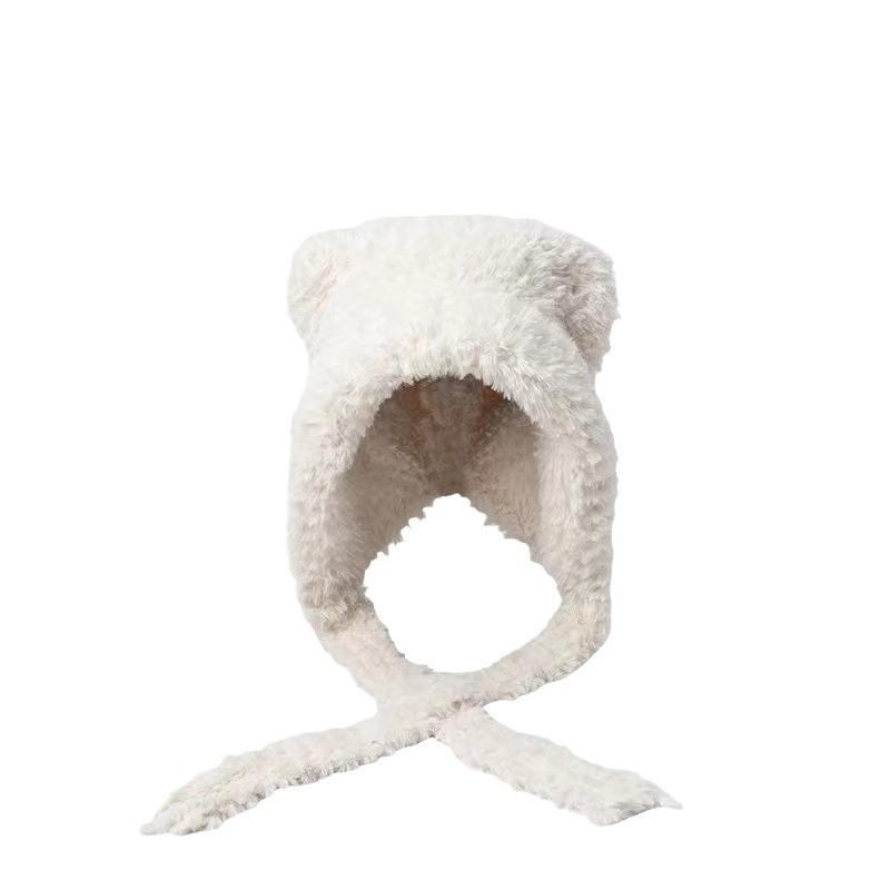 Милая шапка с ушками медведя женская зимняя большая окружность головы вязаная пушистая шапка велосипедная морозостойкая пушистая шапка-пуловер