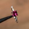 Women's Princess Cut Red Gemstone Ruby Rings 925 Sterling Silver Customized Anniversary Wear Ring Band